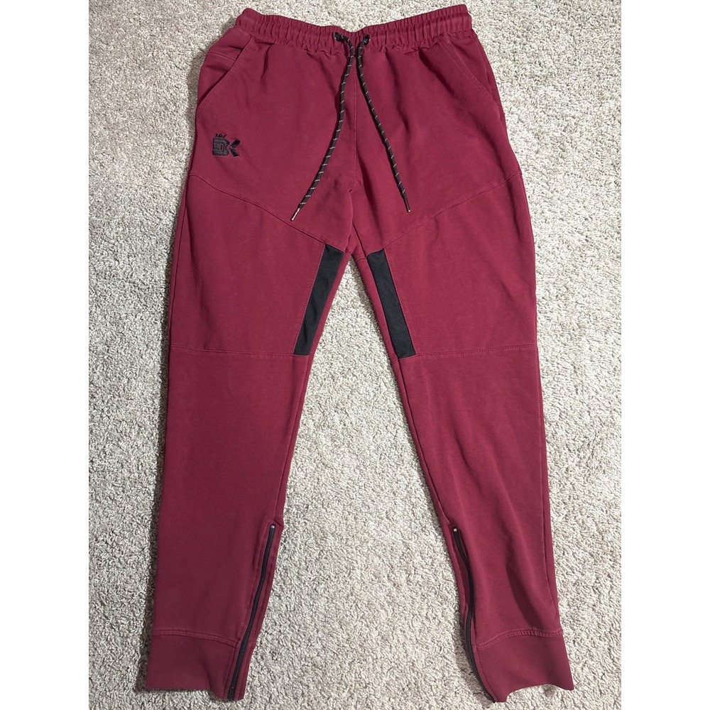 BK Brooklyn Cloth Mens Jogger Pants Maroon Burgundy Ankle Zip Sweatpants Size M